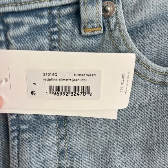 SPANX ReDefine Slim Straight Jeans Turner Wash Light Blue Denim Size 8 NWT - Picture 6 of 11